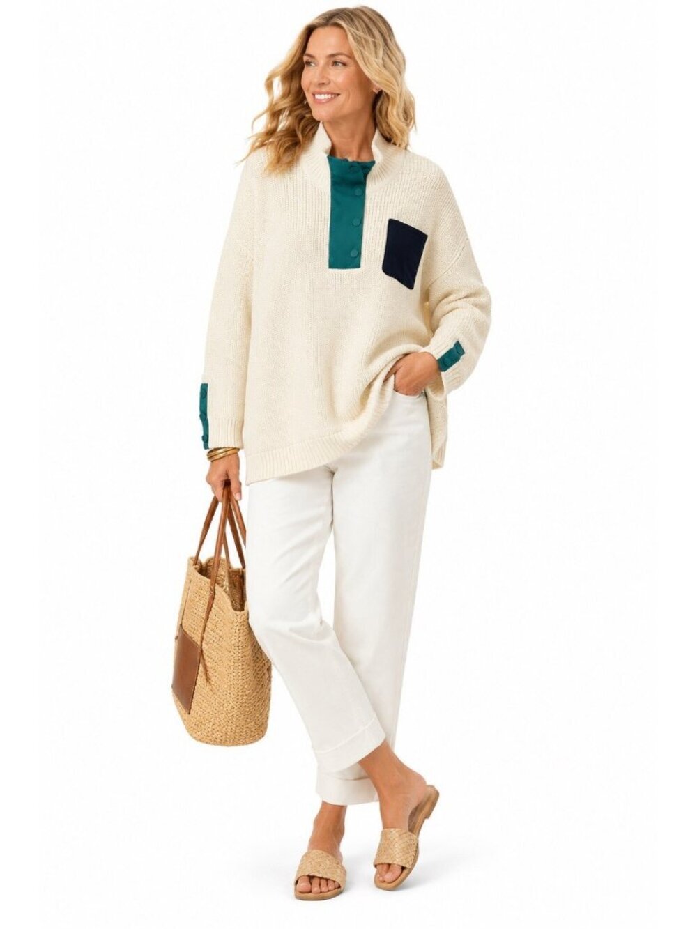 TALBOTS sweater mock neck  ivory plus 3X chunky knit casual athleisure sporty